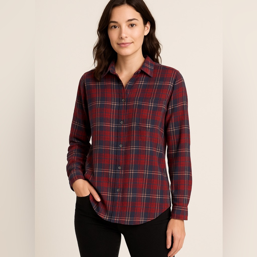 Madewell Plaid Flannel Button Down Shirt Red Blue XS